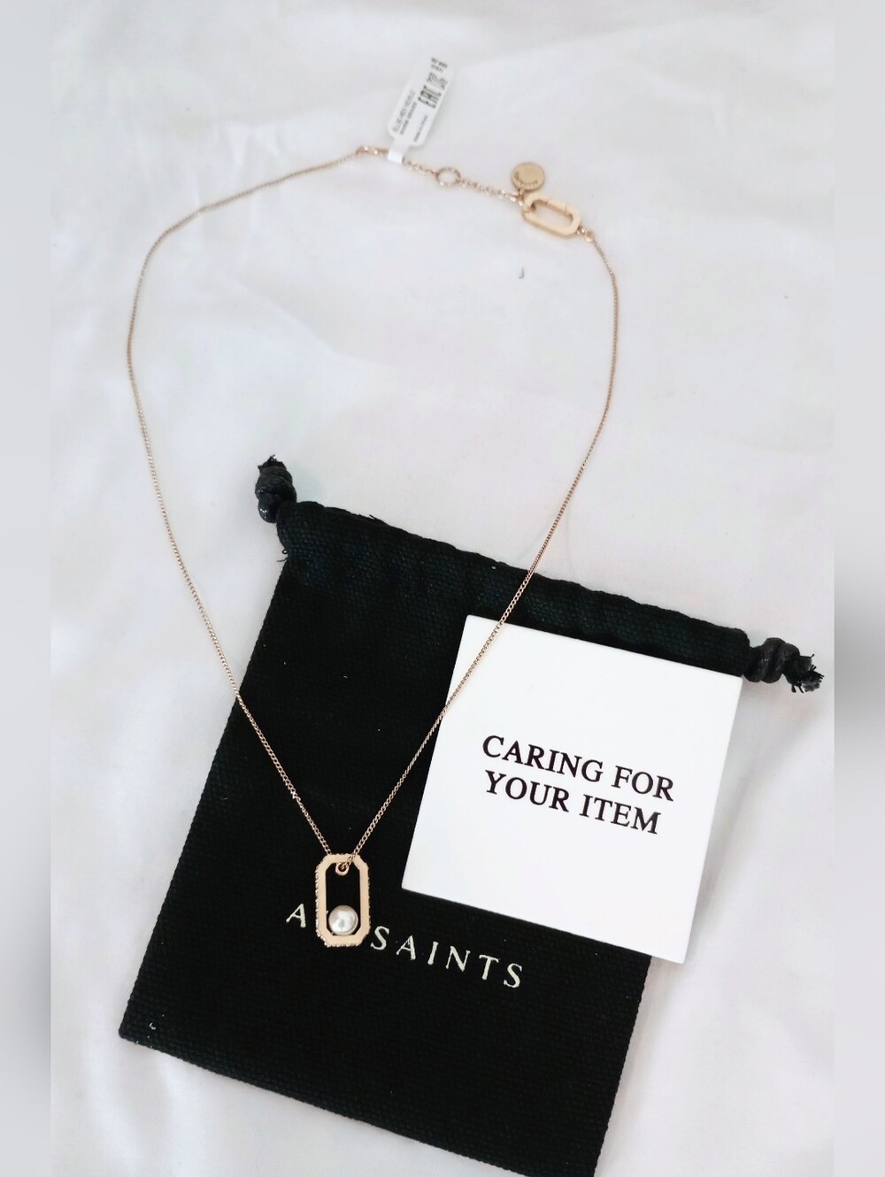 All Saints Ellie Hex Faux Pearl Square Pendant Necklace NWT